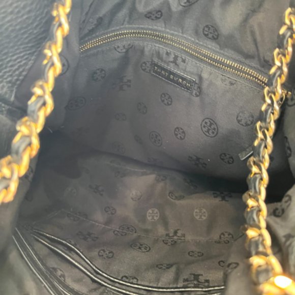 Tory Burch Black Leather Shoulder Bag with Gold Chain Handle - Picture 3 of 3